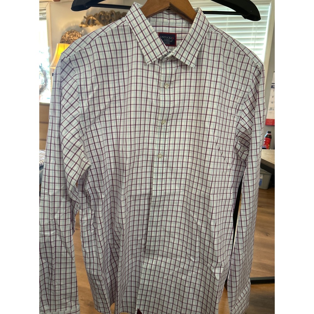 UNTUCKit Mens X‎ Large Tall Slim Wrinkle Free Cotton Checkered Dress Shirt
